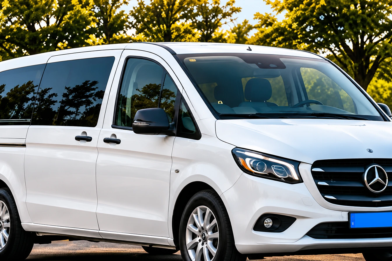 witte Mercedes-Benz eVito met blauwe kentekenplaat