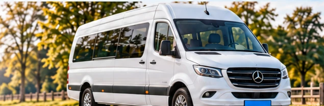 witte Mercedes-Benz Sprinter verlengde uitvoering met blauwe kentekenplaat